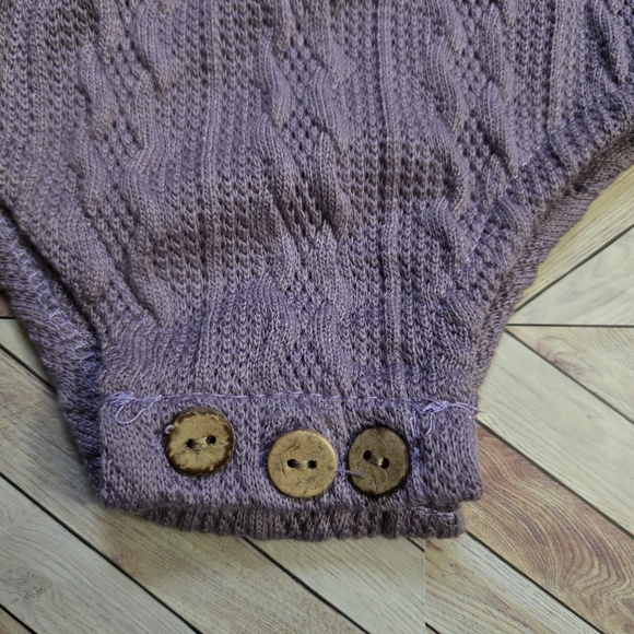 Boho Baby Girl Cable Knit Long Sleeve Sweater Romper Dusty Lavender One-Piece - Picture 10 of 10